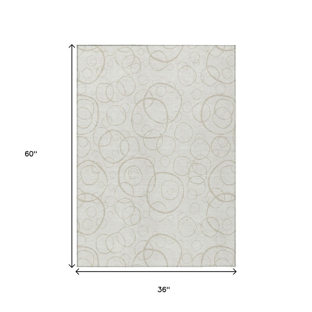 3' X 5' Ivory And Beige Geometric Washable Indoor Outdoor Area Rug HomeRoots