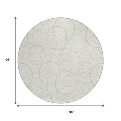 8' Ivory And Beige Round Geometric Washable Indoor Outdoor Area Rug HomeRoots