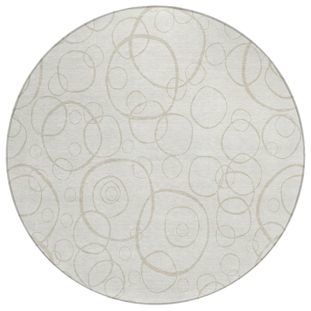 8' Ivory And Beige Round Geometric Washable Indoor Outdoor Area Rug HomeRoots