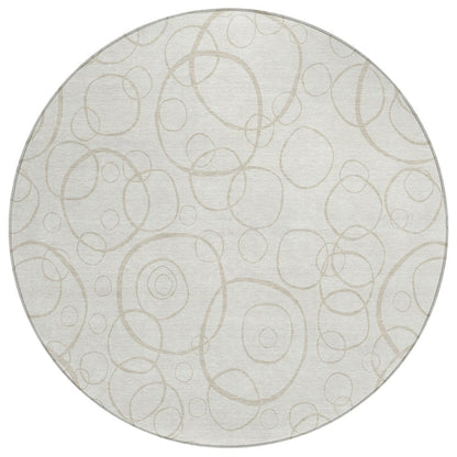 8' Ivory And Beige Round Geometric Washable Indoor Outdoor Area Rug HomeRoots
