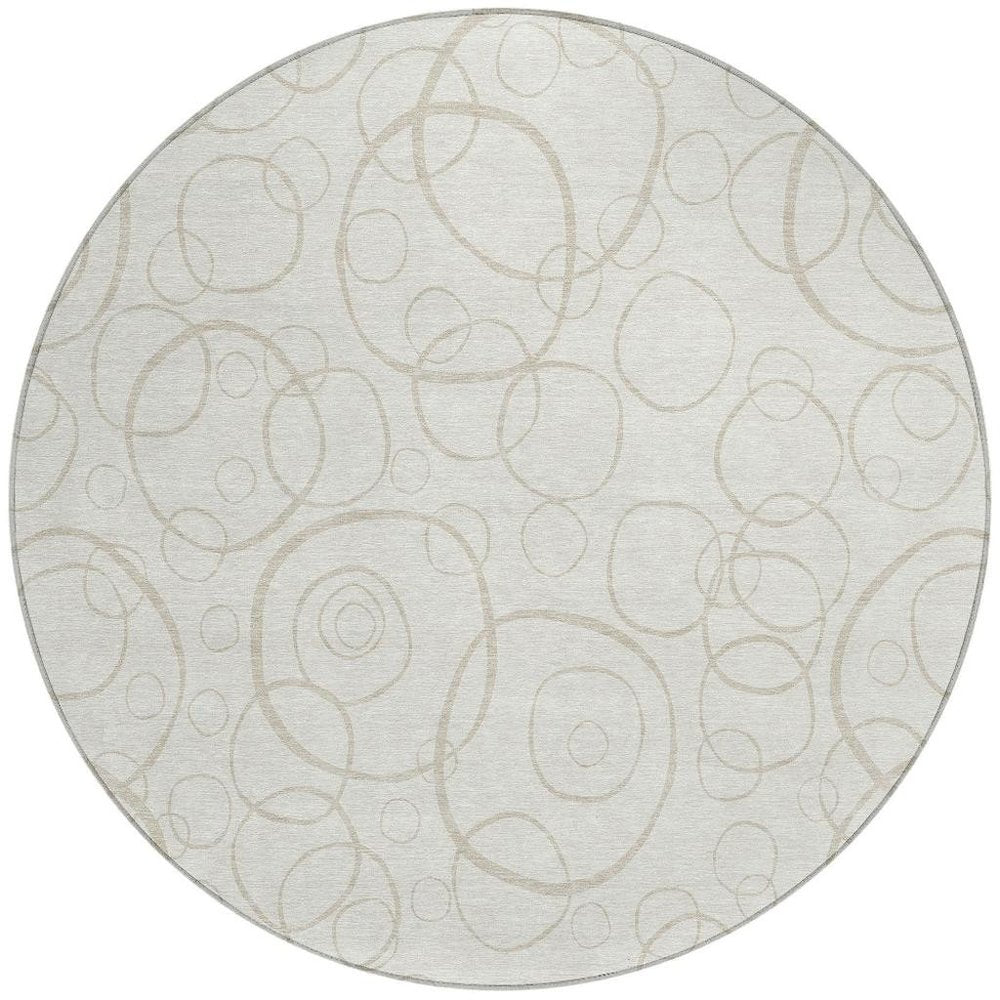 8' Ivory And Beige Round Geometric Washable Indoor Outdoor Area Rug HomeRoots