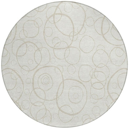 8' Ivory And Beige Round Geometric Washable Indoor Outdoor Area Rug HomeRoots