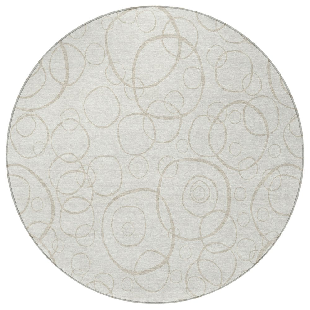 8' Ivory And Beige Round Geometric Washable Indoor Outdoor Area Rug HomeRoots