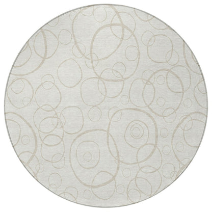 8' Ivory And Beige Round Geometric Washable Indoor Outdoor Area Rug HomeRoots