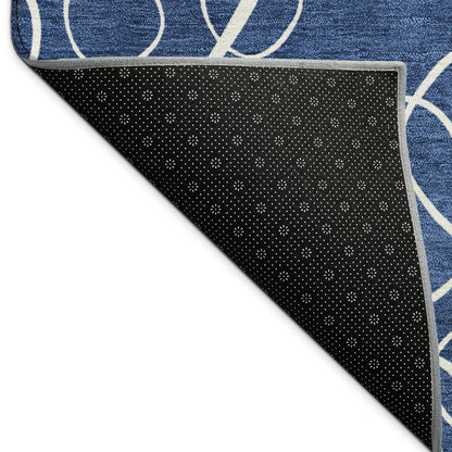 3' X 5' Navy Blue And Ivory Geometric Washable Indoor Outdoor Area Rug HomeRoots