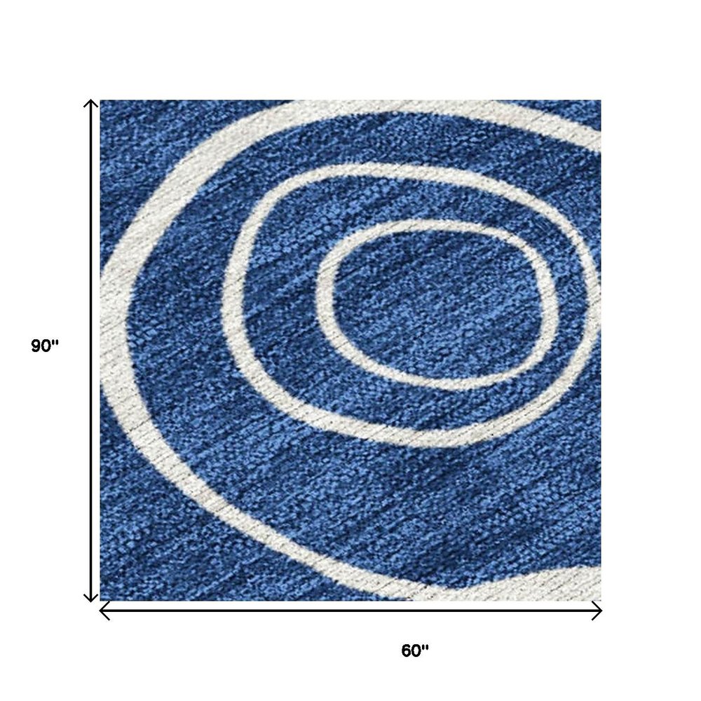 5' X 8' Navy Blue And Ivory Geometric Washable Indoor Outdoor Area Rug HomeRoots