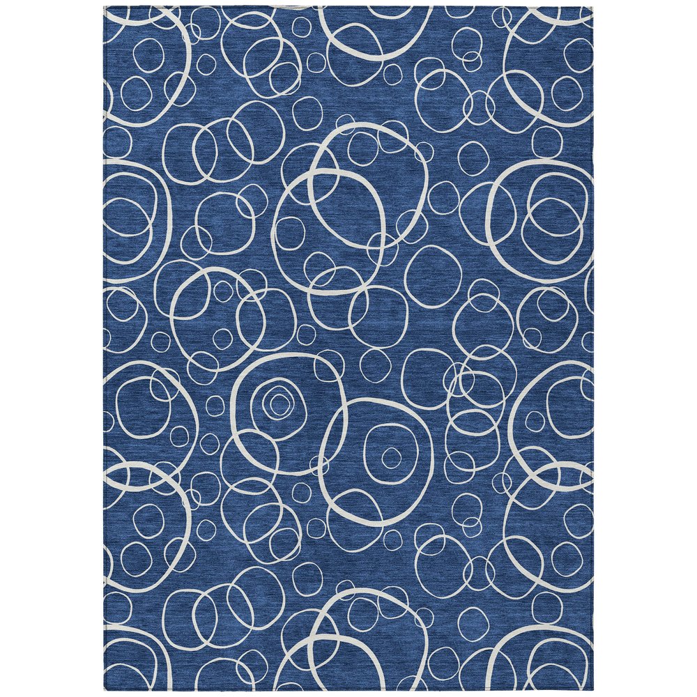 5' X 8' Navy Blue And Ivory Geometric Washable Indoor Outdoor Area Rug HomeRoots