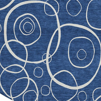 8' Navy Blue And Ivory Round Geometric Washable Indoor Outdoor Area Rug HomeRoots