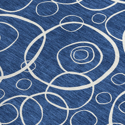 8' X 10' Navy Blue And Ivory Geometric Washable Indoor Outdoor Area Rug HomeRoots