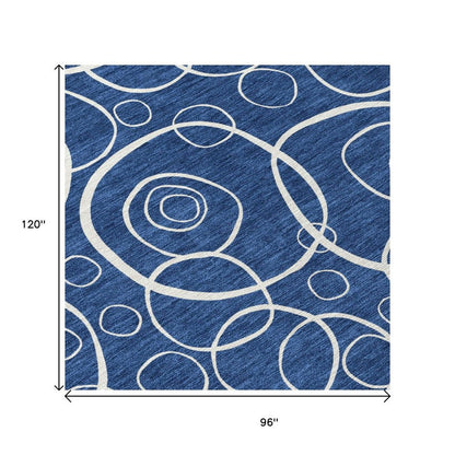 8' X 10' Navy Blue And Ivory Geometric Washable Indoor Outdoor Area Rug HomeRoots