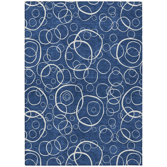 8' X 10' Navy Blue And Ivory Geometric Washable Indoor Outdoor Area Rug HomeRoots
