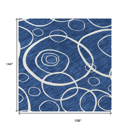 9' X 12' Navy Blue And Ivory Geometric Washable Indoor Outdoor Area Rug HomeRoots
