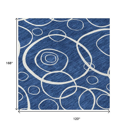 10' X 14' Navy Blue And Ivory Geometric Washable Indoor Outdoor Area Rug