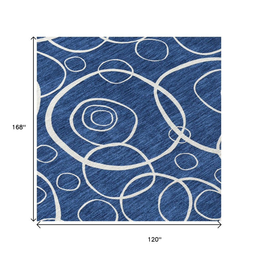 10' X 14' Navy Blue And Ivory Geometric Washable Indoor Outdoor Area Rug HomeRoots