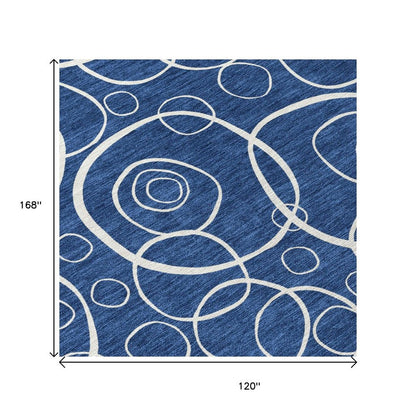 10' X 14' Navy Blue And Ivory Geometric Washable Indoor Outdoor Area Rug HomeRoots