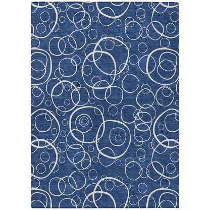 10' X 14' Navy Blue And Ivory Geometric Washable Indoor Outdoor Area Rug HomeRoots