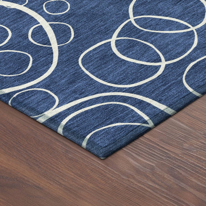 10' X 14' Navy Blue And Ivory Geometric Washable Indoor Outdoor Area Rug HomeRoots