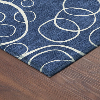 10' X 14' Navy Blue And Ivory Geometric Washable Indoor Outdoor Area Rug