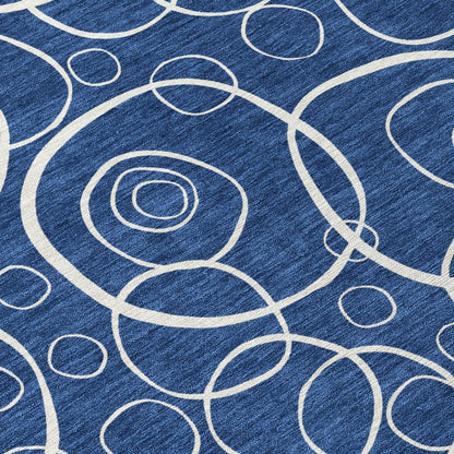 10' X 14' Navy Blue And Ivory Geometric Washable Indoor Outdoor Area Rug HomeRoots