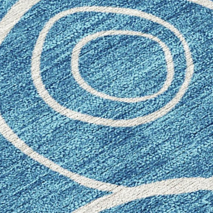 3' X 5' Teal Blue And Ivory Geometric Washable Indoor Outdoor Area Rug HomeRoots