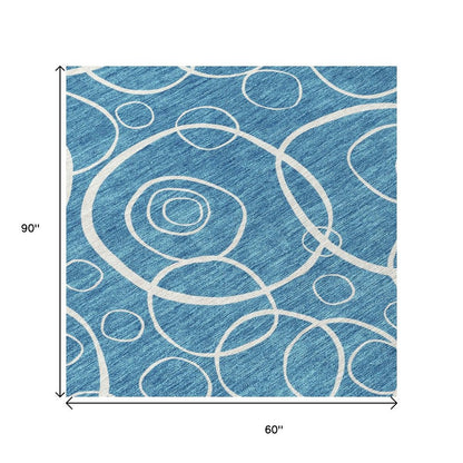 5' X 8' Teal Blue And Ivory Geometric Washable Indoor Outdoor Area Rug HomeRoots