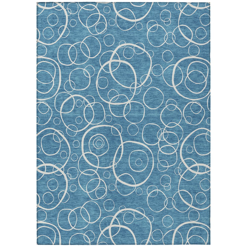 5' X 8' Teal Blue And Ivory Geometric Washable Indoor Outdoor Area Rug HomeRoots