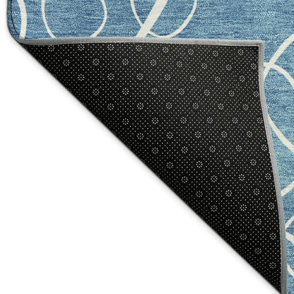 5' X 8' Teal Blue And Ivory Geometric Washable Indoor Outdoor Area Rug HomeRoots