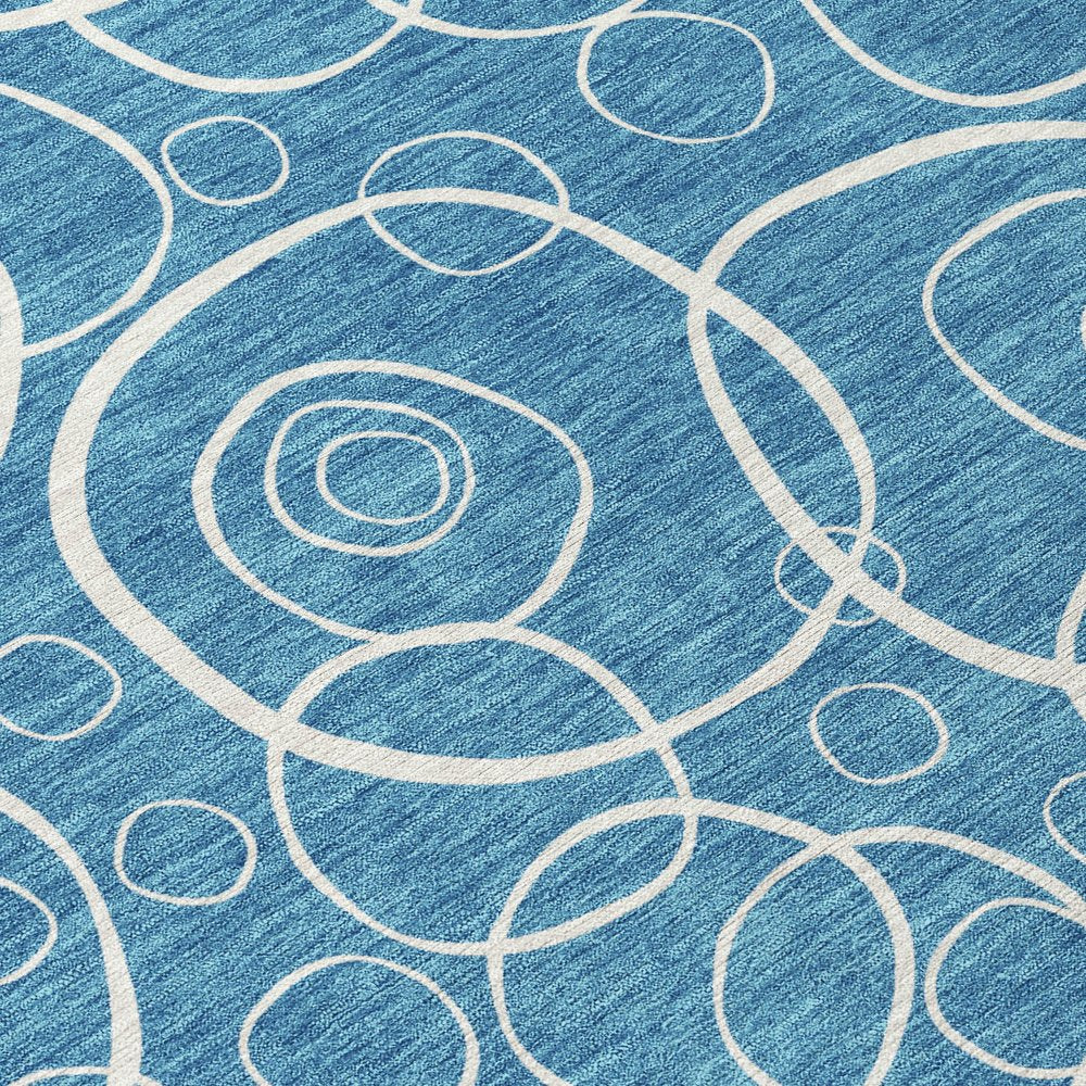 5' X 8' Teal Blue And Ivory Geometric Washable Indoor Outdoor Area Rug HomeRoots
