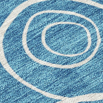 8' X 10' Teal Blue And Ivory Geometric Washable Indoor Outdoor Area Rug HomeRoots
