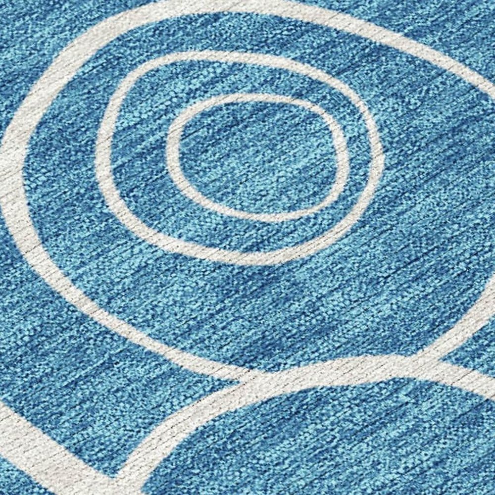 8' X 10' Teal Blue And Ivory Geometric Washable Indoor Outdoor Area Rug HomeRoots