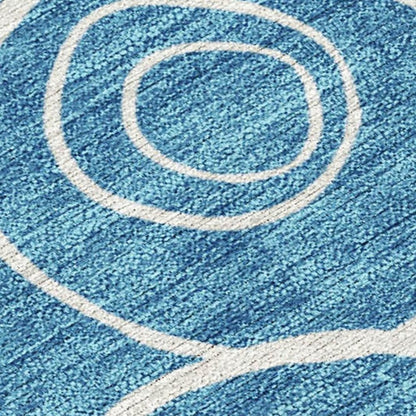 9' X 12' Teal Blue And Ivory Geometric Washable Indoor Outdoor Area Rug HomeRoots
