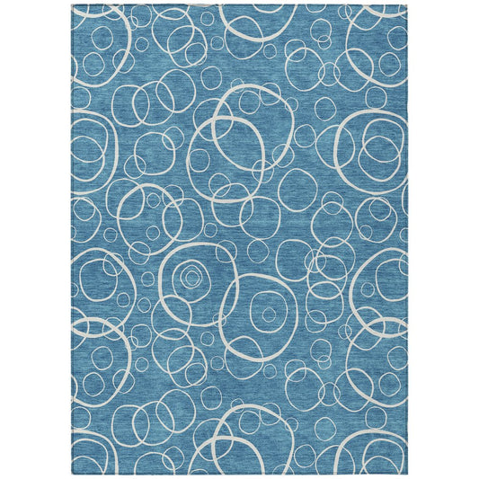 9' X 12' Teal Blue And Ivory Geometric Washable Indoor Outdoor Area Rug HomeRoots