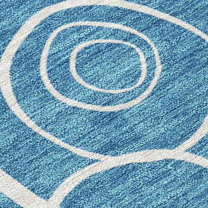 10' X 14' Teal Blue And Ivory Geometric Washable Indoor Outdoor Area Rug HomeRoots