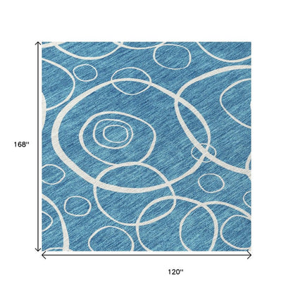 10' X 14' Teal Blue And Ivory Geometric Washable Indoor Outdoor Area Rug HomeRoots