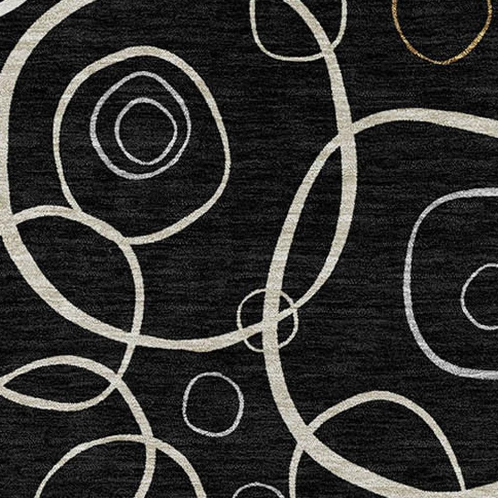 3' X 5' Black Ivory And Brown Geometric Washable Indoor Outdoor Area Rug HomeRoots