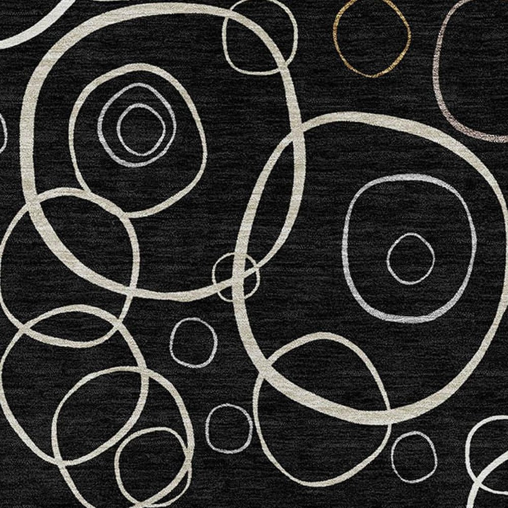3' X 5' Black Ivory And Brown Geometric Washable Indoor Outdoor Area Rug HomeRoots