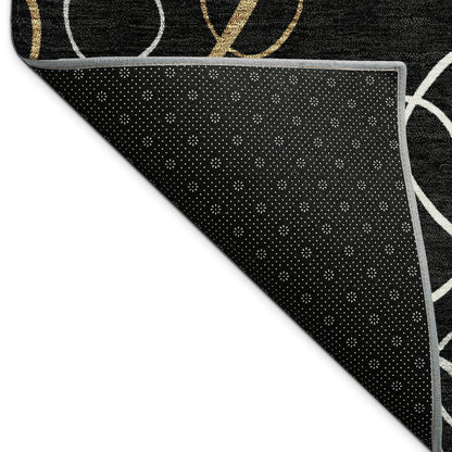 8' Black Ivory And Brown Round Geometric Washable Indoor Outdoor Area Rug HomeRoots