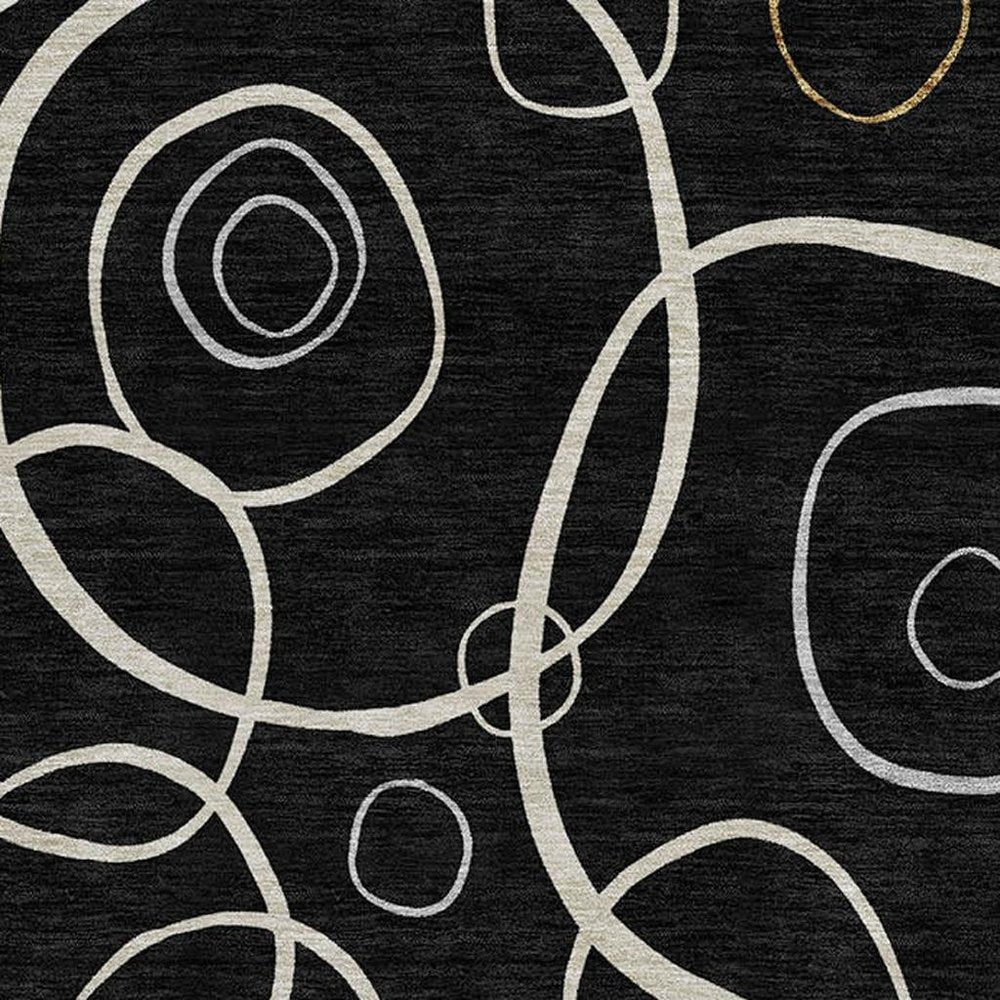 8' Black Ivory And Brown Round Geometric Washable Indoor Outdoor Area Rug HomeRoots