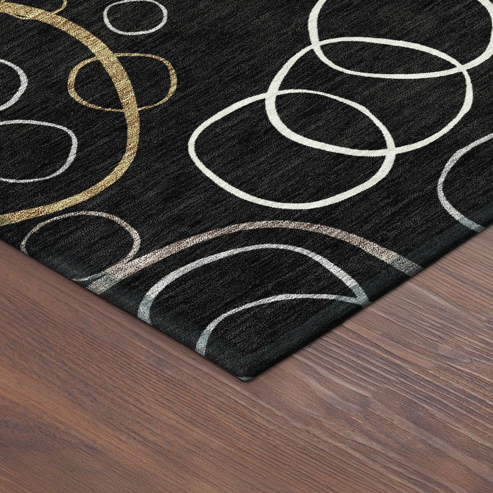 8' X 10' Black Ivory And Brown Geometric Washable Indoor Outdoor Area Rug HomeRoots