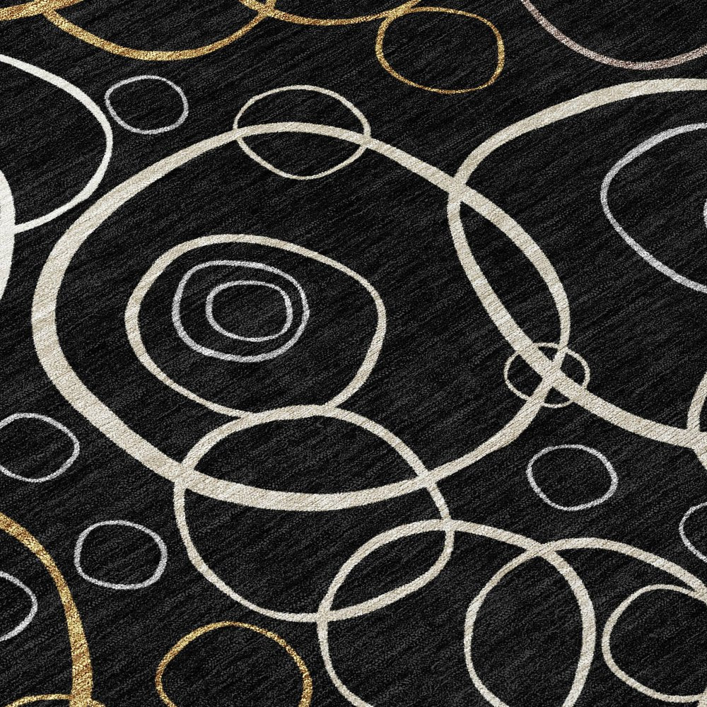 8' X 10' Black Ivory And Brown Geometric Washable Indoor Outdoor Area Rug HomeRoots