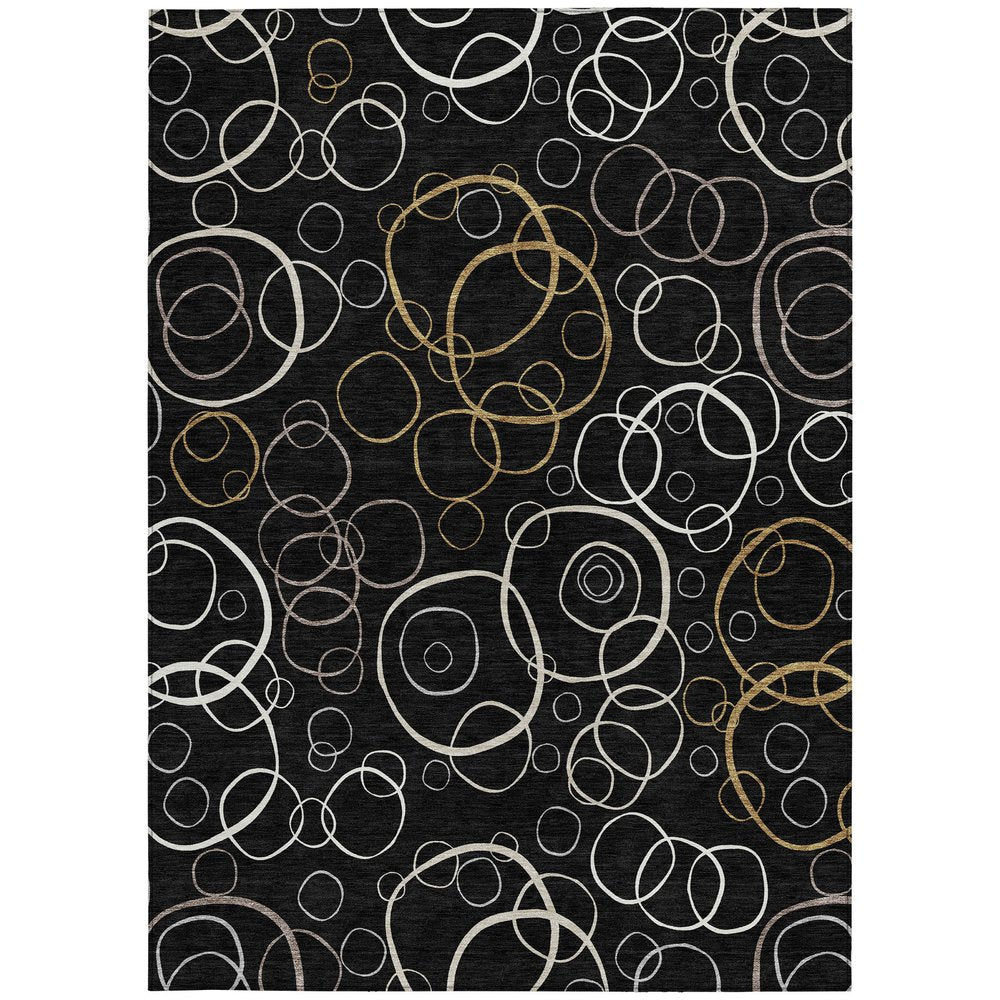 9' X 12' Black Ivory And Brown Geometric Washable Indoor Outdoor Area Rug HomeRoots