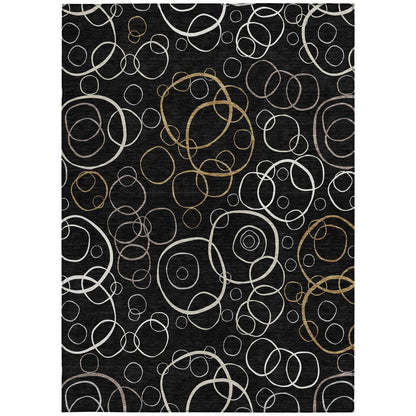 9' X 12' Black Ivory And Brown Geometric Washable Indoor Outdoor Area Rug HomeRoots