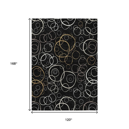 10' X 14' Black Ivory And Brown Geometric Washable Indoor Outdoor Area Rug HomeRoots