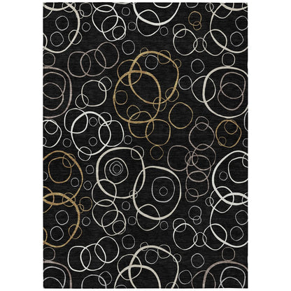 10' X 14' Black Ivory And Brown Geometric Washable Indoor Outdoor Area Rug HomeRoots