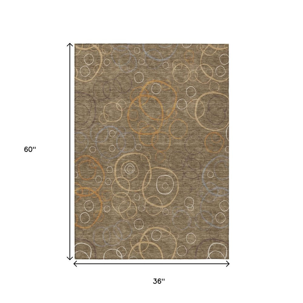 3' X 5' Brown Copper And Ivory Geometric Washable Indoor Outdoor Area Rug HomeRoots
