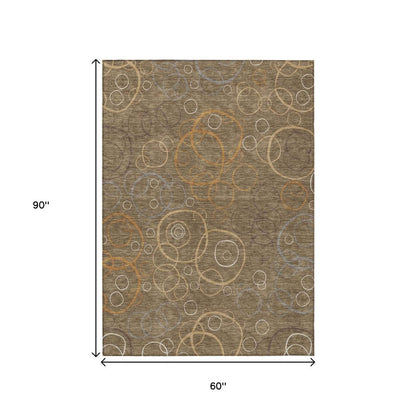 5' X 8' Brown Copper And Ivory Geometric Washable Indoor Outdoor Area Rug HomeRoots