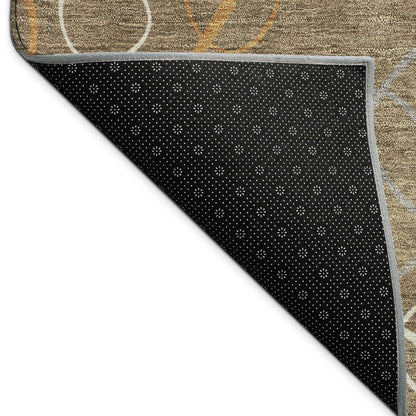 8' Brown Copper And Ivory Round Geometric Washable Indoor Outdoor Area Rug HomeRoots