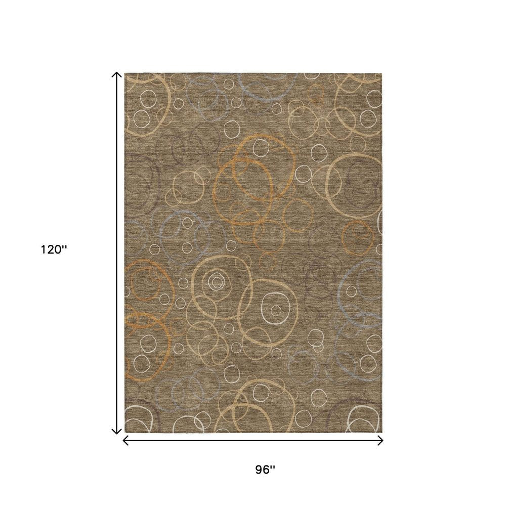 8' X 10' Brown Copper And Ivory Geometric Washable Indoor Outdoor Area Rug HomeRoots