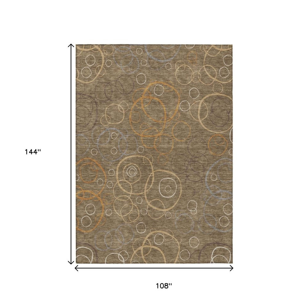 9' X 12' Brown Copper And Ivory Geometric Washable Indoor Outdoor Area Rug HomeRoots