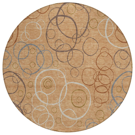 8' Copper Silver And Rust Round Geometric Washable Indoor Outdoor Area Rug HomeRoots